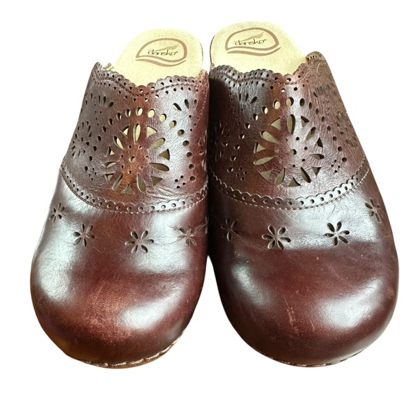 Dansko Brown Leather Mules with Floral Cutouts - Picture 6 of 7